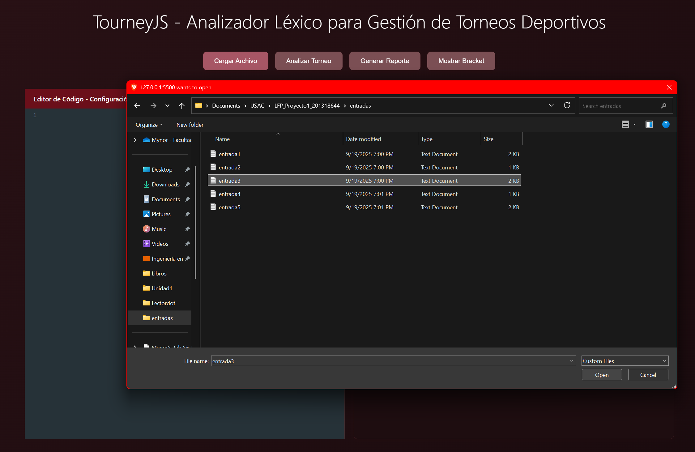 Selección de archivo de torneo